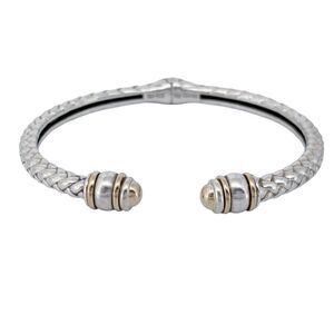 Vintage DL Sterling Silver 925 14K Gold Basket Weave Hinge Cuff Bracelet 6.25"